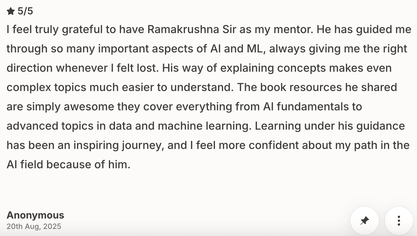 Mentorship testimonial screenshot